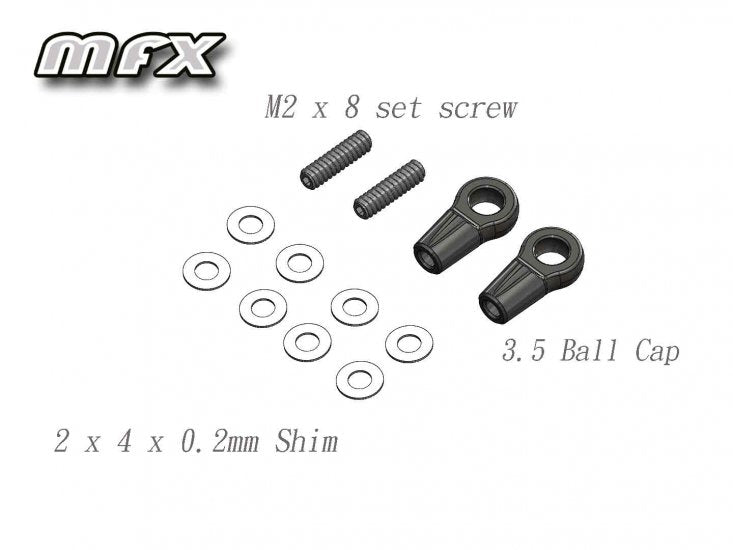 Upper Arm Ball Cap, Set screws and shim